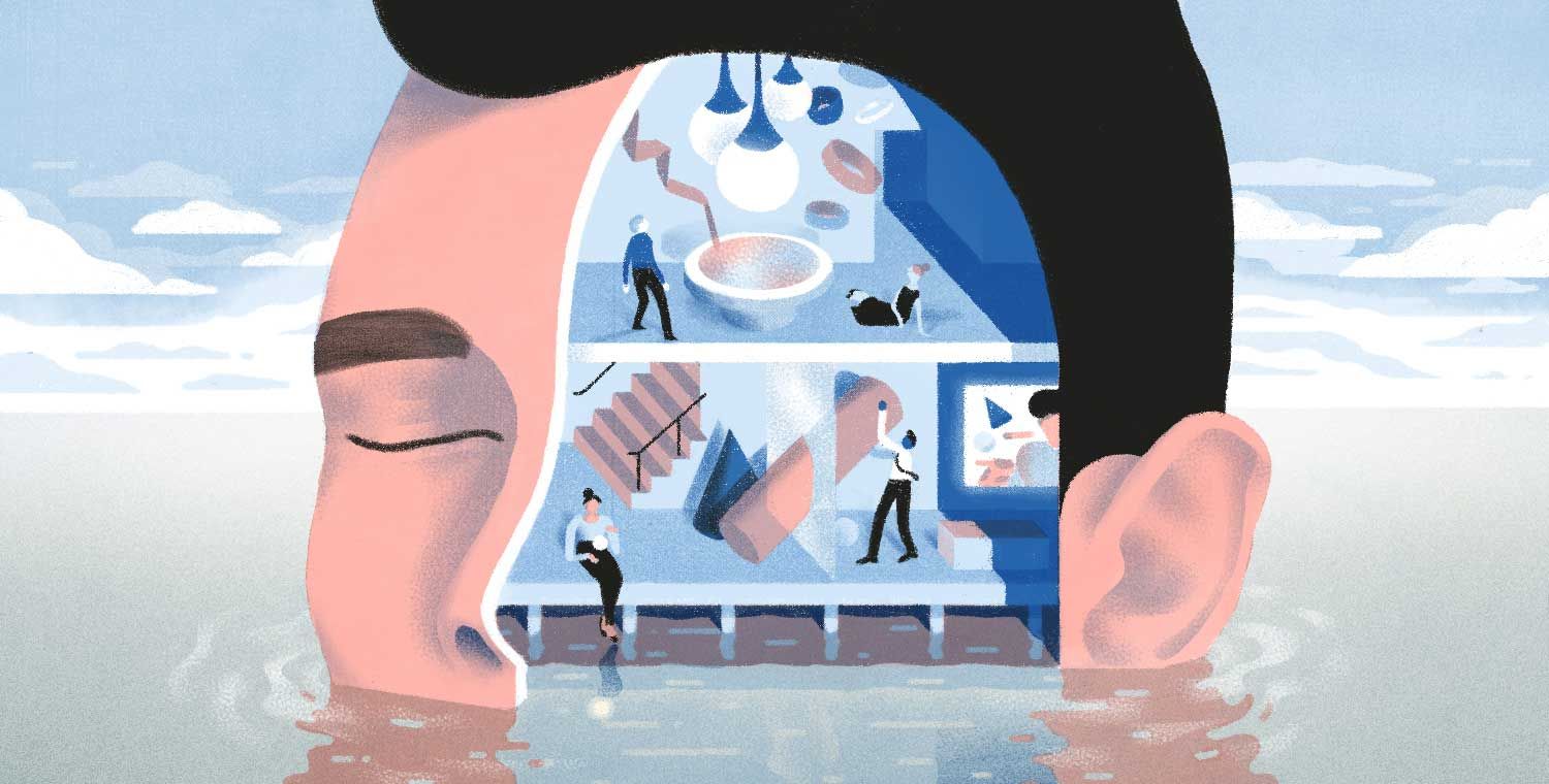 An abstract illustration of someone meditating.