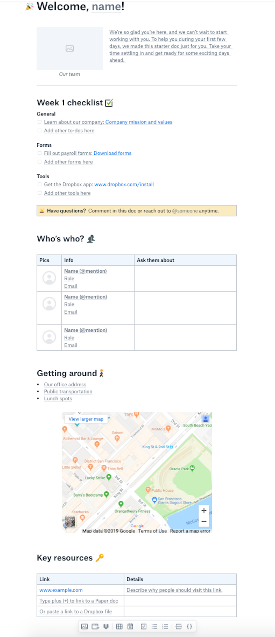 Mal for innføring av nyansatte i Dropbox Paper