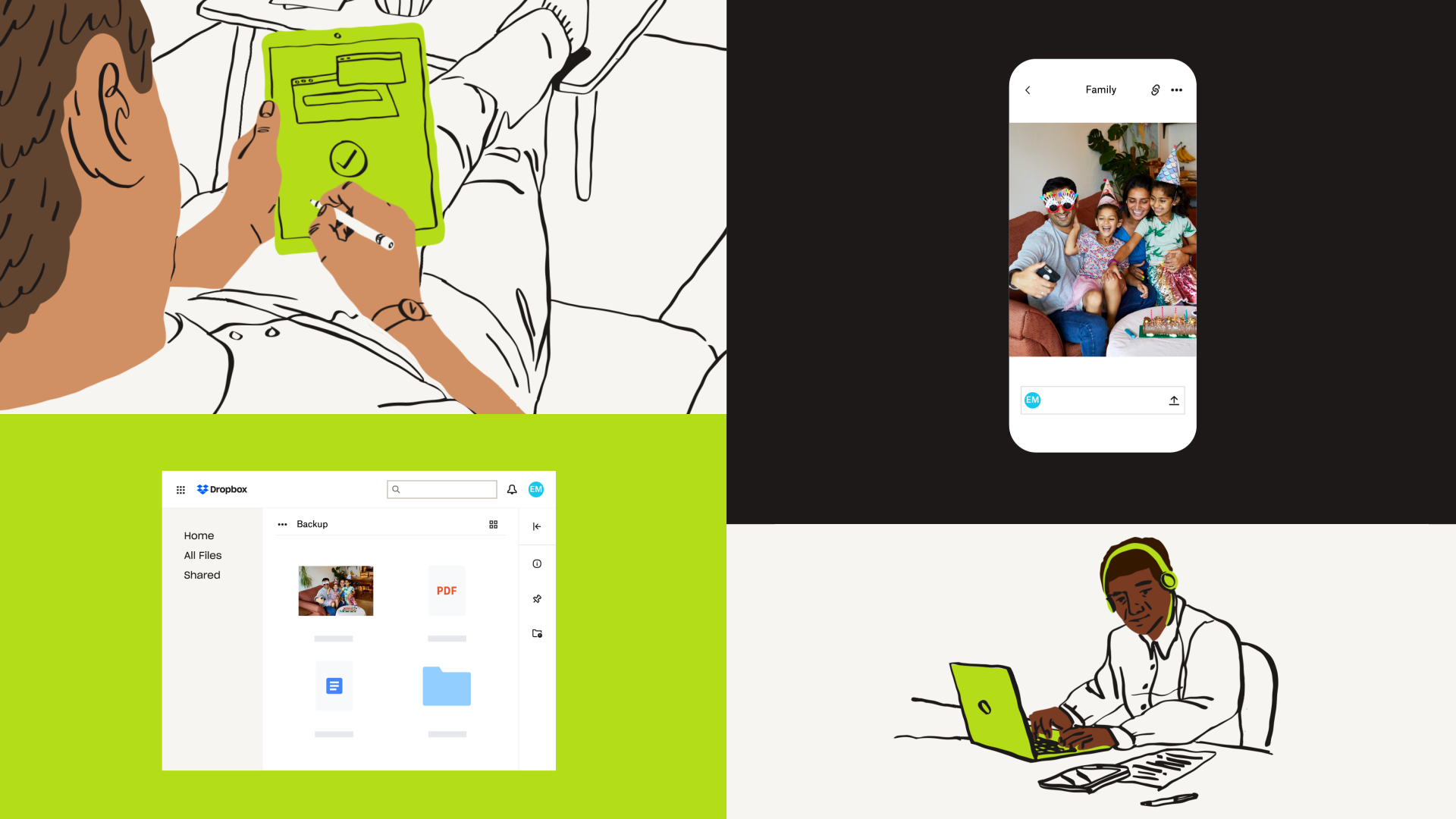 A collection of images showcasing Dropbox features.