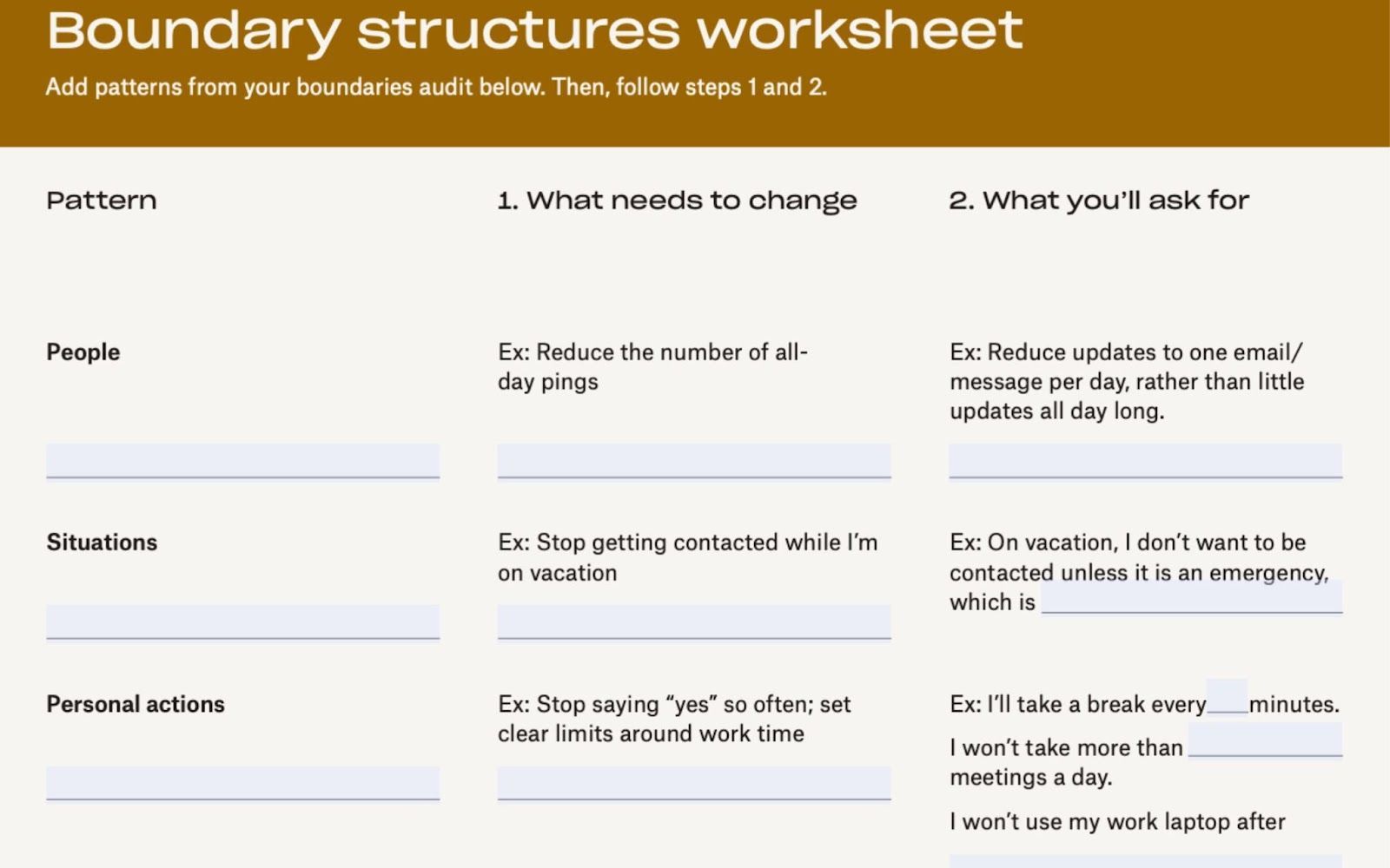 Boundary structures Worksheet with spaces and examples