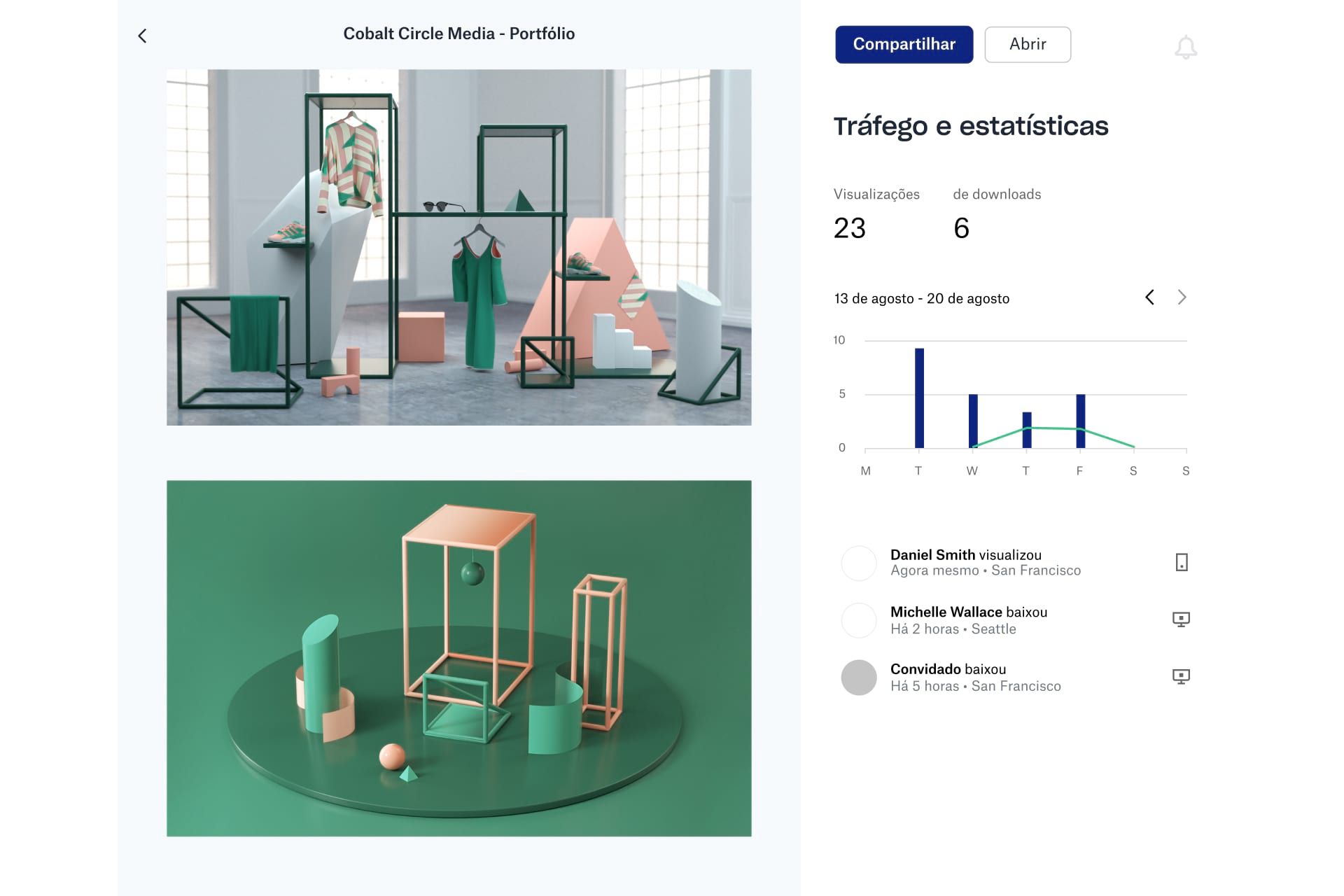 Com o tráfego e os insights do Dropbox, você pode rastrear facilmente as interações com seu link compartilhado.