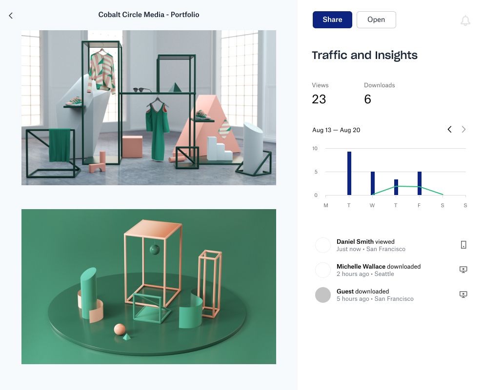 With Dropbox traffic and insights, you can easily track interactions with your shared link.