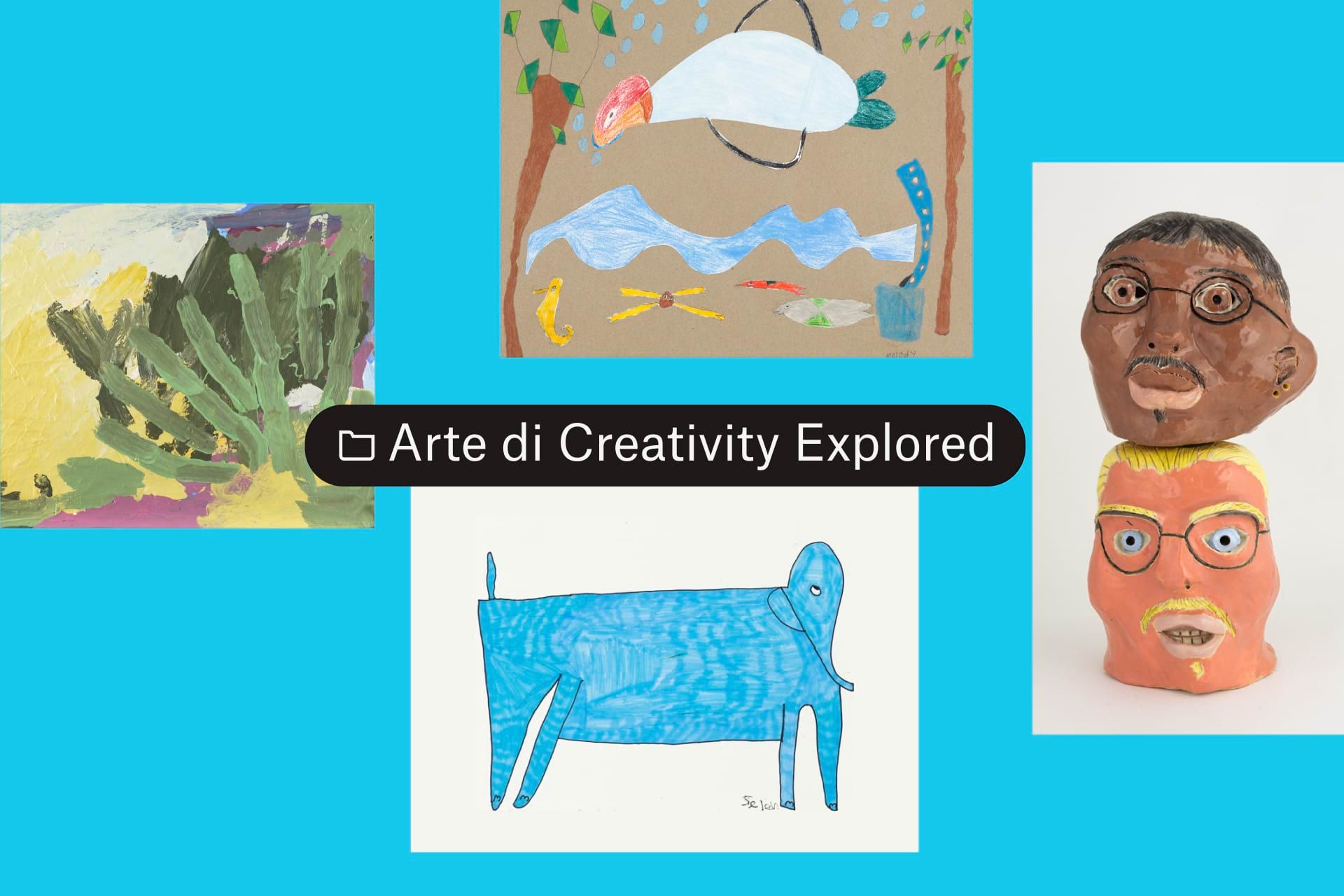 Una cartella intitolata Art from Creativity Explored con quattro immagini di opere d'arte