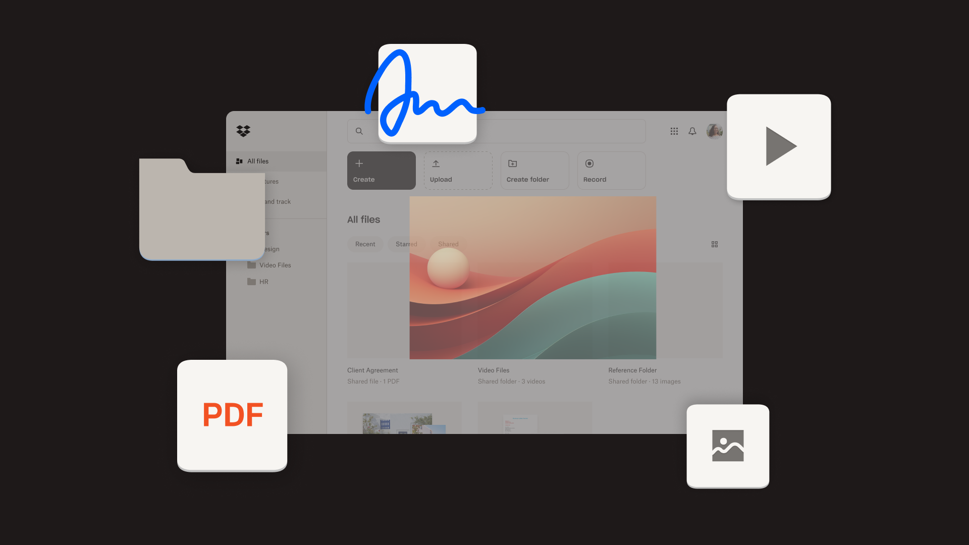 图标交叠的 Dropbox UI