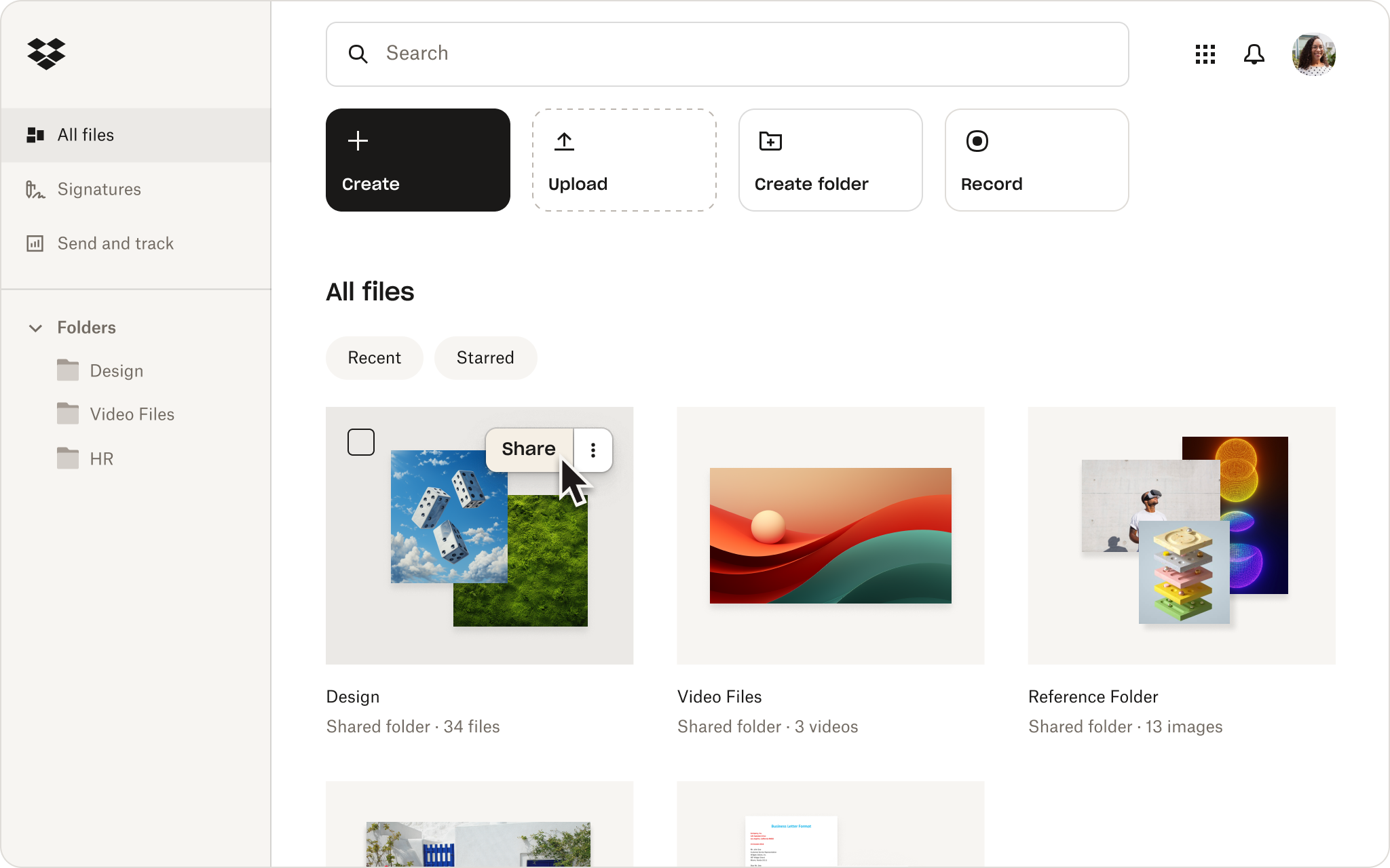 A visual representation of the Dropbox interface, showing files stored in a Dropbox account.