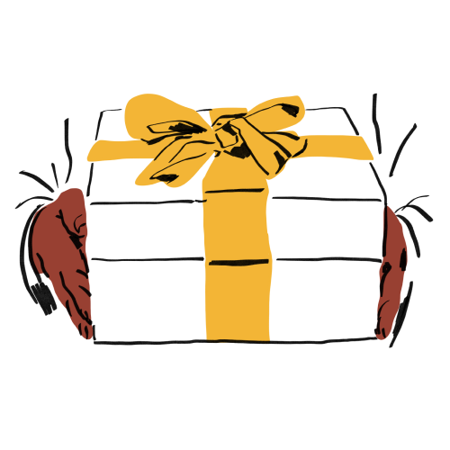 An illustration of a person handing over a gift box.