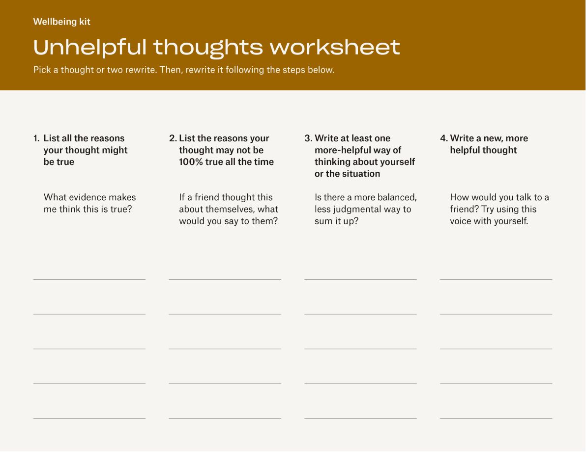 Table with writing and thought ideas