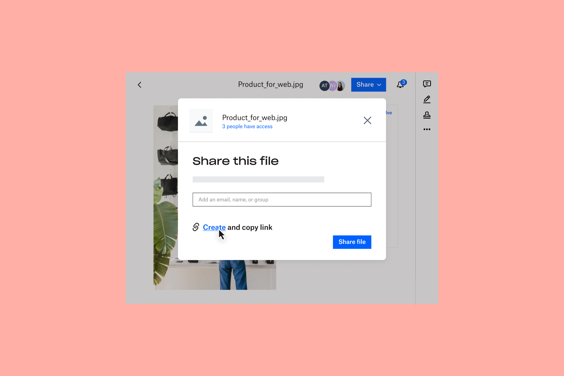 A visualization of the file sharing features available with Dropbox cloud storage.