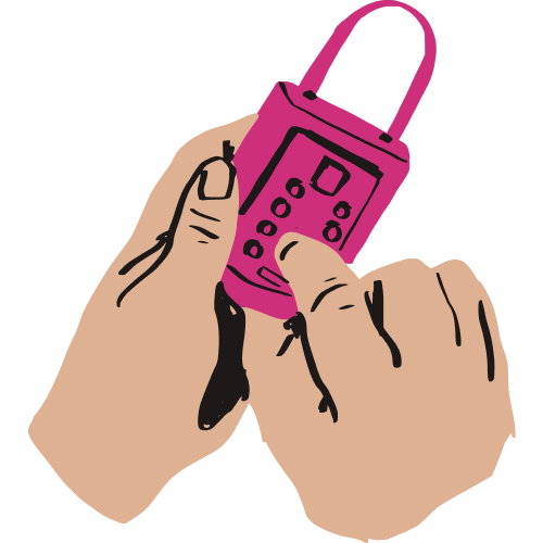 Illustration of hands entering a code on a digital padlock, symbolizing secure access and cloud data protection.
