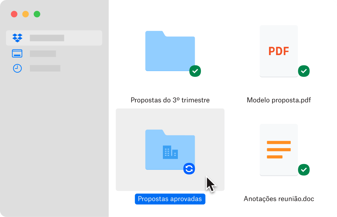 Cursor do mouse sobre a pasta selecionada intitulada “Propostas aprovadas”