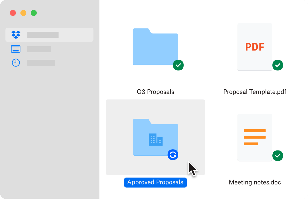 Mouse cursor hovering over selected folder titled “Approved Proposals”