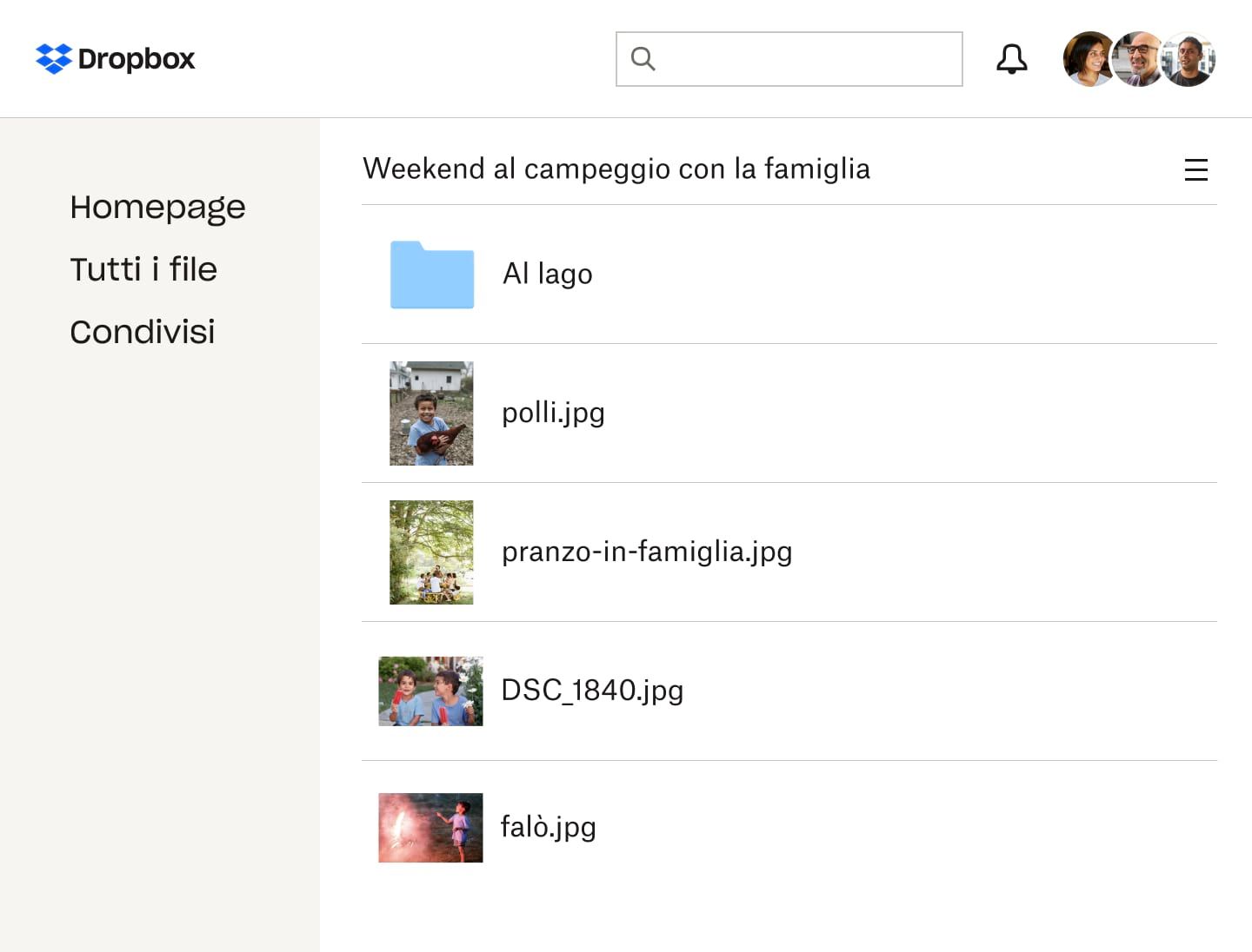 Varie foto in una cartella Dropbox Family condivisa