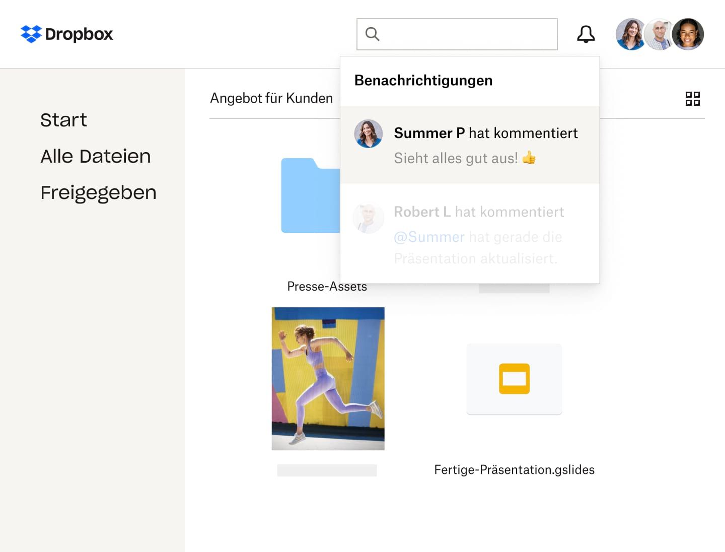 Benachrichtigung über ein Kundenangebot in einem Dropbox-Ordner
