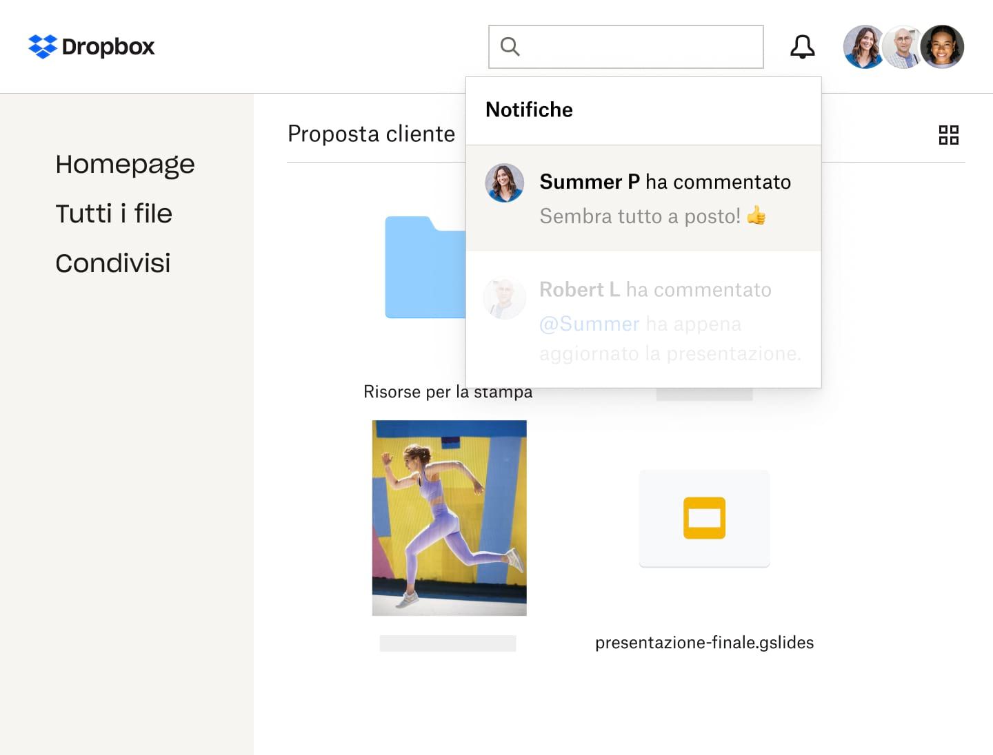 Notifica per una proposta cliente in una cartella Dropbox