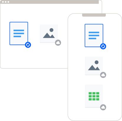 Значки папок Dropbox на экране смартфона и на рабочем столе, обозначающие доступ к Dropbox с нескольких устройств