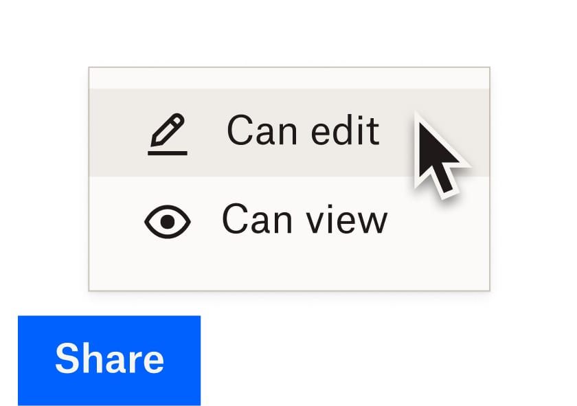 Use selects edit permissions for a Dropbox file with a blue share link