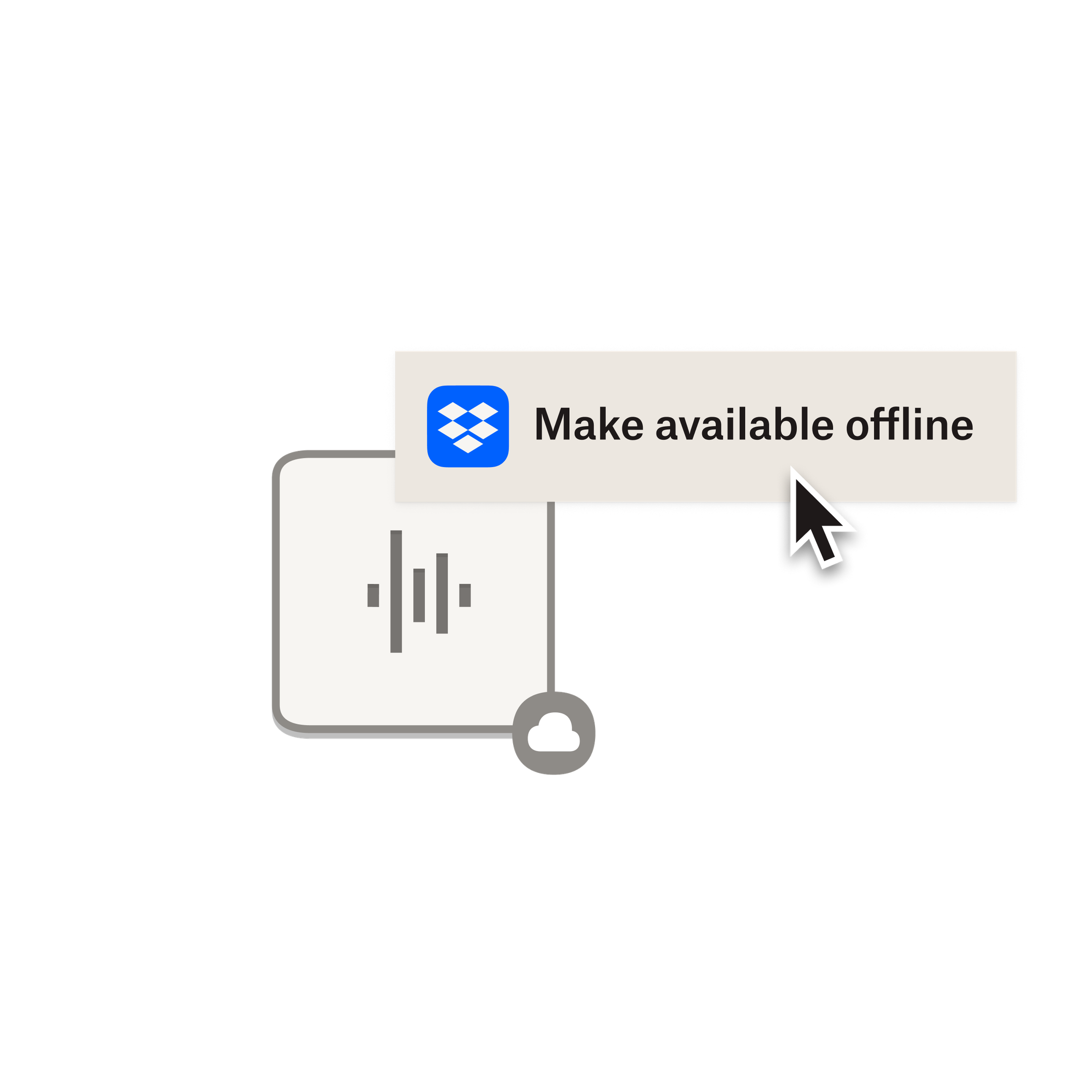 Een pictogram dat de mogelijkheid laat zien om bestanden die zijn opgeslagen in Dropbox, offline beschikbaar te maken.