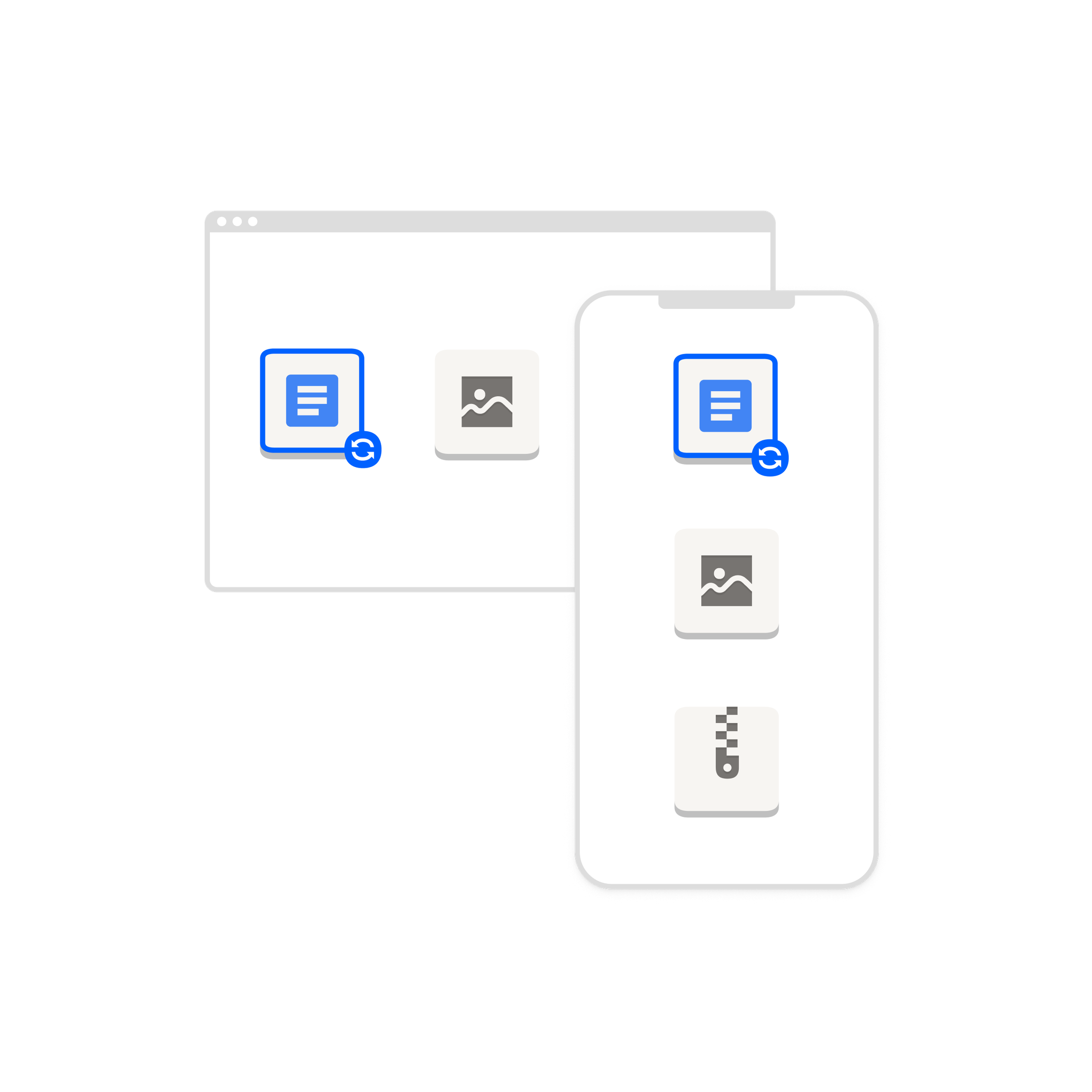 Een pictogram dat de mogelijkheid demonstreert om bestanden te synchroniseren tussen apparaten met Dropbox.