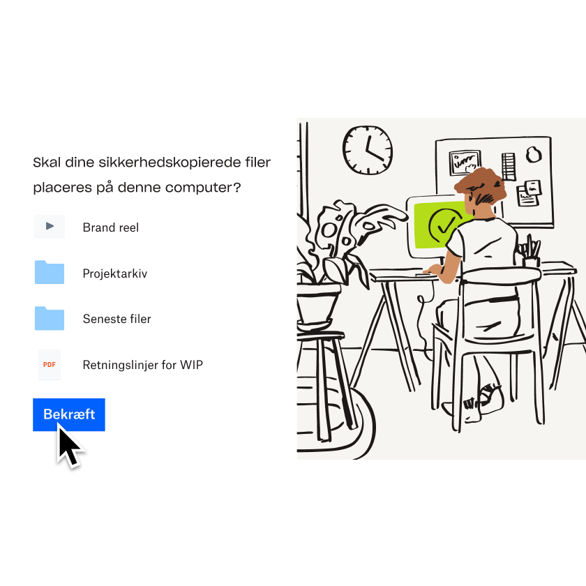 En bruger, der vælger en personlig computer, der skal føjes til Dropbox Backup, og klikker på knappen “Bekræft” 