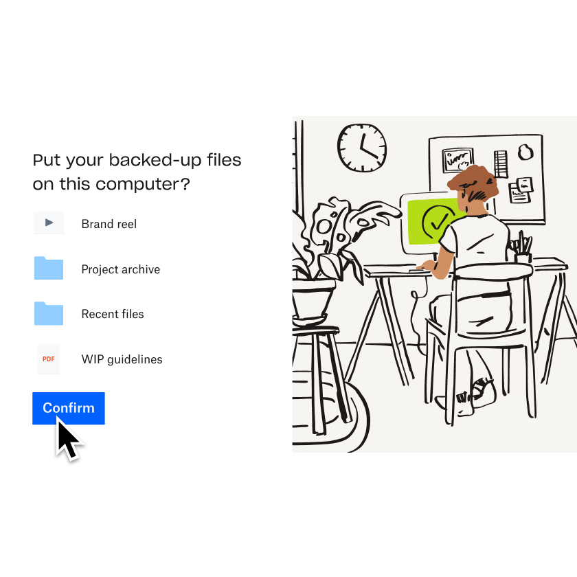 A user selecting a personal computer to be added to Dropbox Backup and clicking on the ‘confirm’ button 