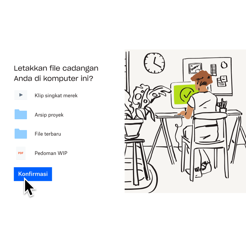 Seorang pengguna memilih komputer pribadi untuk ditambahkan ke Dropbox Backup dan mengeklik tombol “konfirmasi”