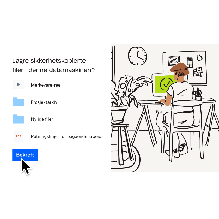 En bruker velger en PC som skal legges til Dropbox Backup og klikker på «bekreft»-knappen