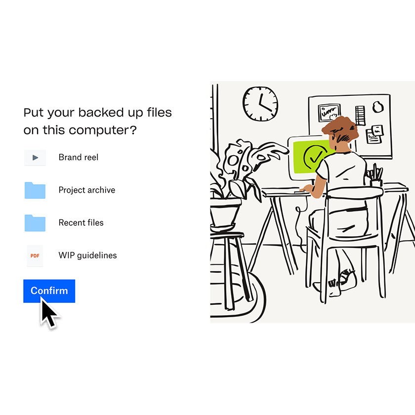 A user selecting a personal computer to be added to Dropbox Backup and clicking on the “confirm” button 