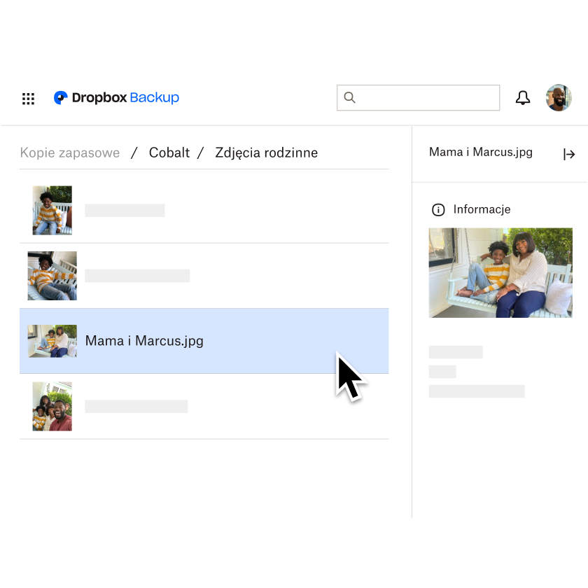 Zdjęcie babci z wnukiem siedzących na werandzie zapisane jako plik JPG w folderze ze zdjęciami rodzinnymi w Dropbox Backup