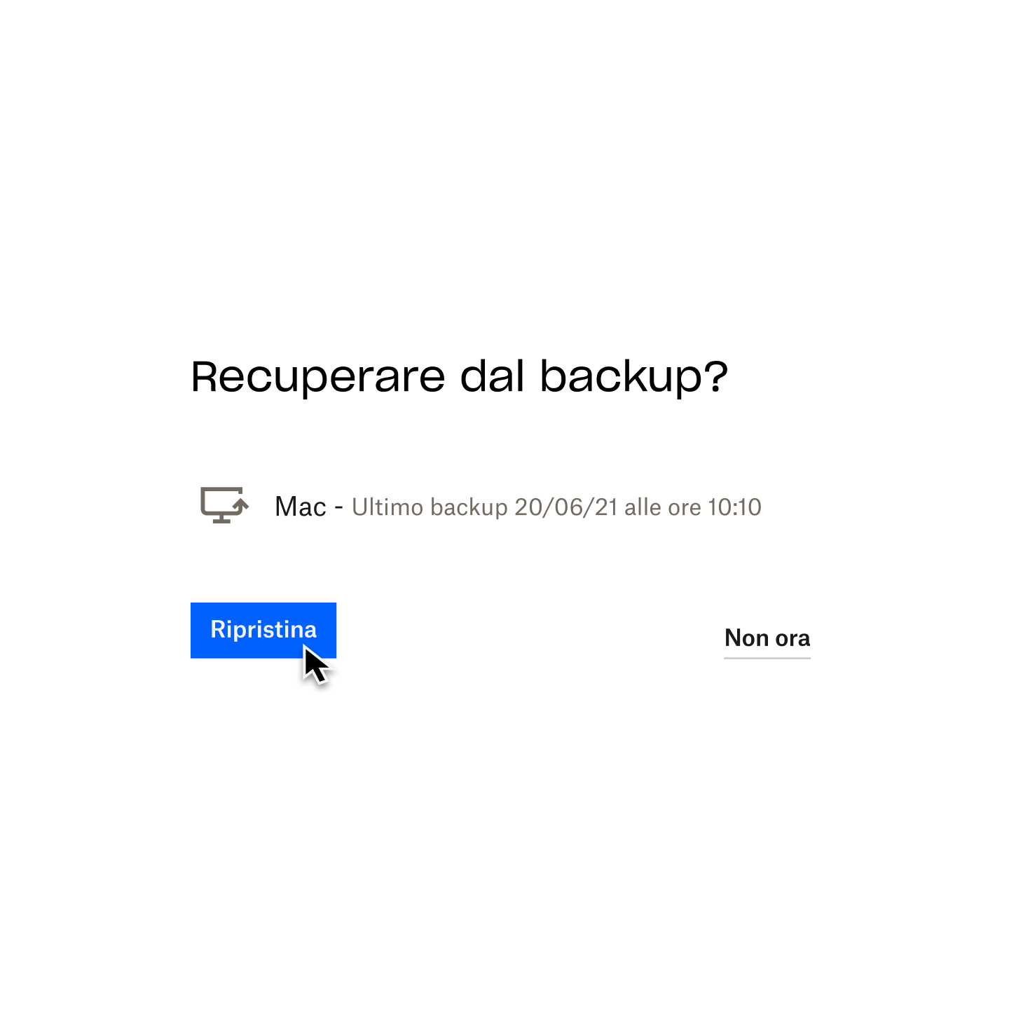 Un utente mentre fa clic sul pulsante &quot;Ripristina&quot; per ripristinare l'ultima versione del Mac di cui è stato eseguito il backup in Dropbox Backup