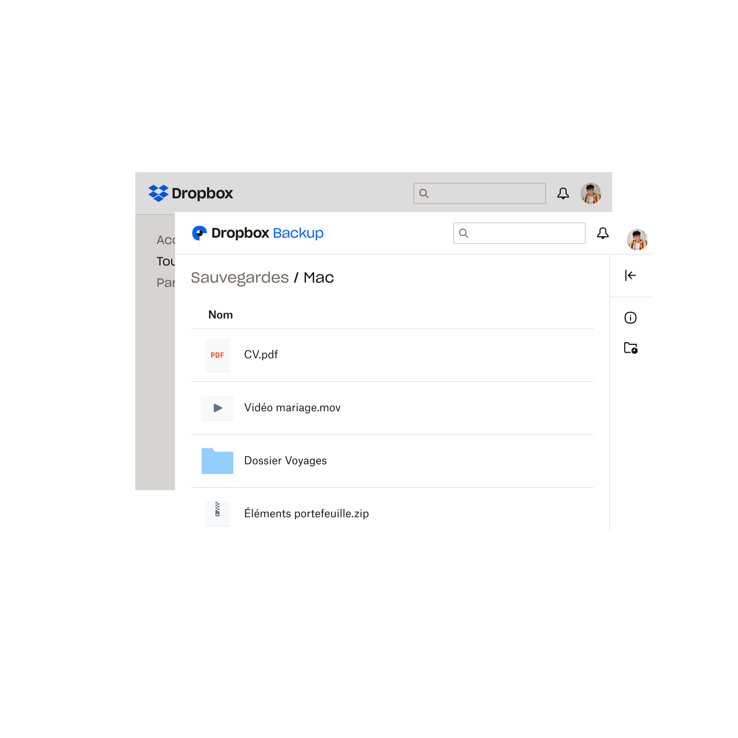 Représentation visuelle de l’interface utilisateur de Dropbox Backup.