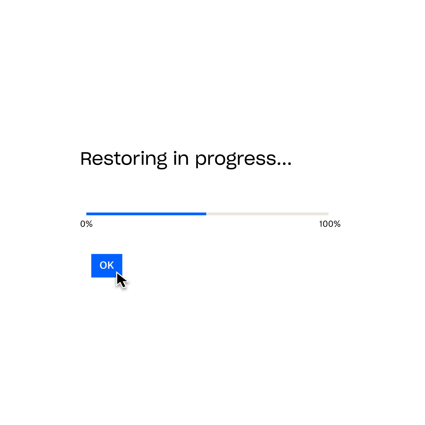 A blue bar that is tracking the percentage complete progress of a Dropbox Backup restoration