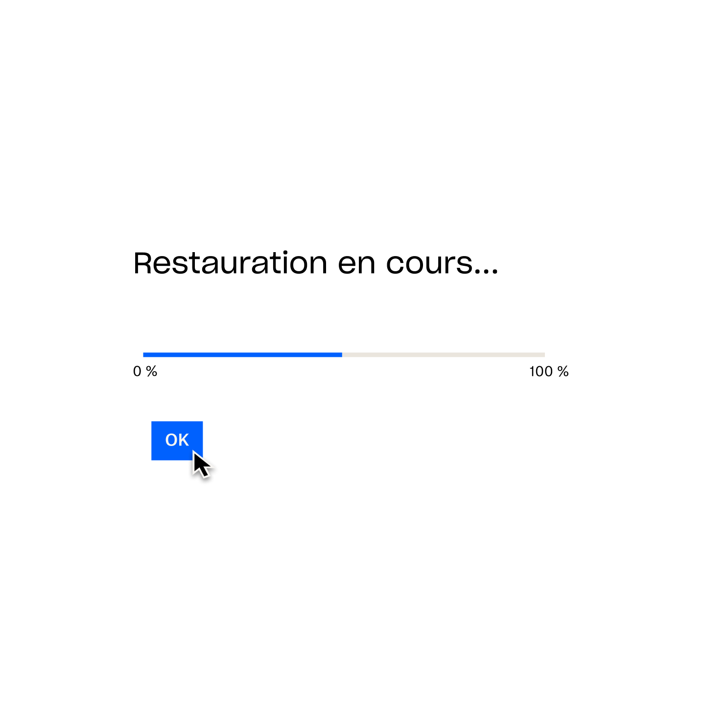Barre bleue indiquant le pourcentage d’avancement d’une restauration Dropbox Backup