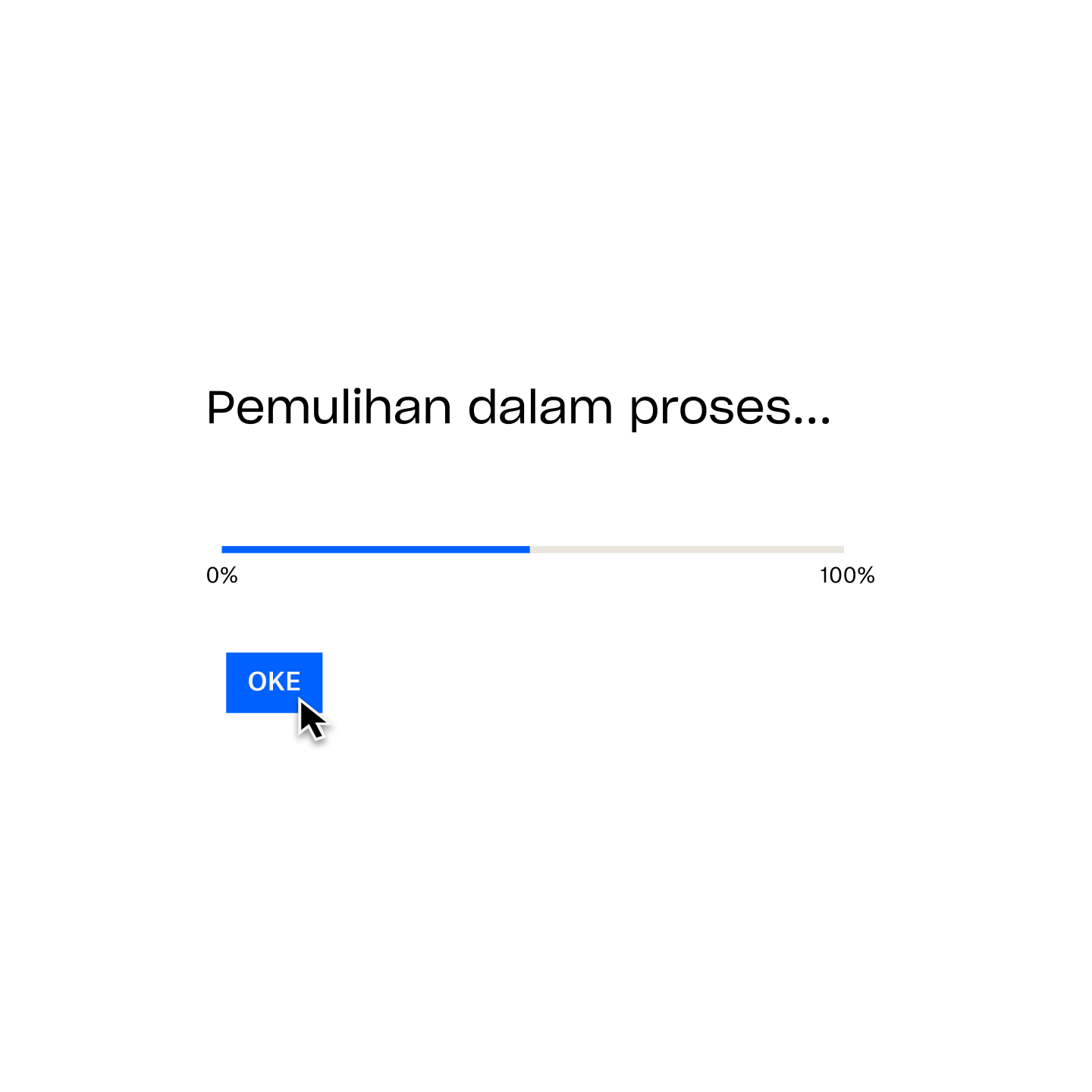 Bilah biru yang melacak persentase kemajuan keseluruhan dari pemulihan Dropbox Backup