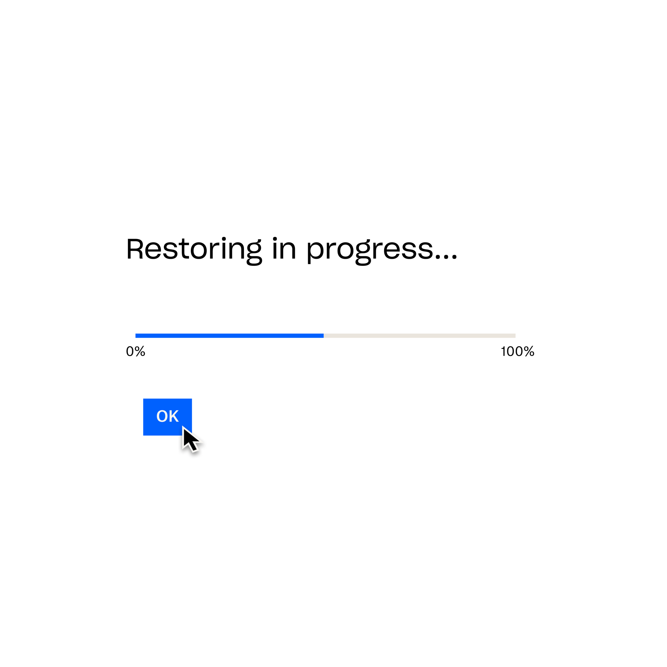 Barre bleue indiquant le pourcentage d’avancement d’une restauration Dropbox Backup