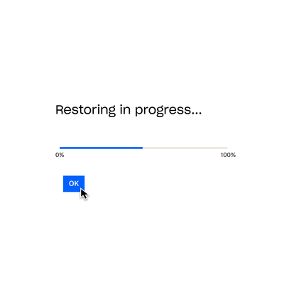 A blue bar that is tracking the percent complete progress of a Dropbox Backup restoration