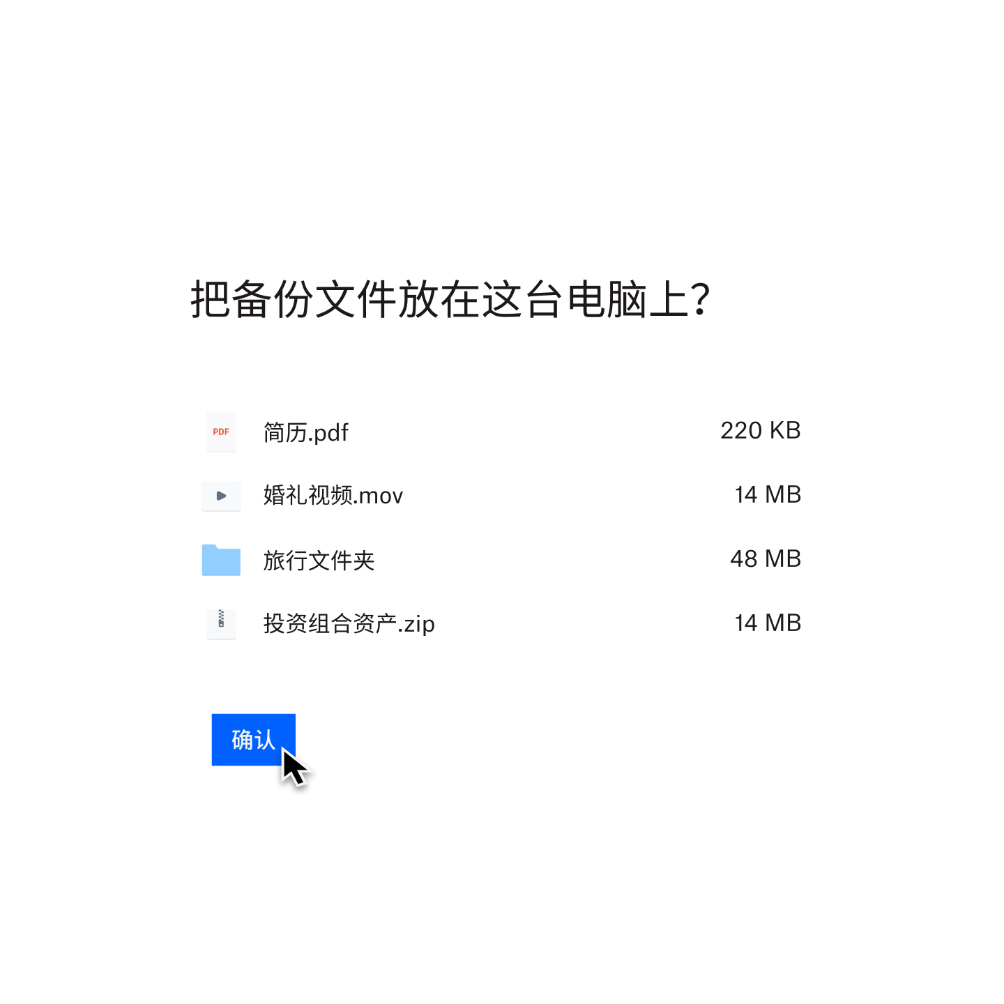 Dropbox Backup 发出的提示消息,询问用户是否愿意将备份文件放在选定的计算机上。