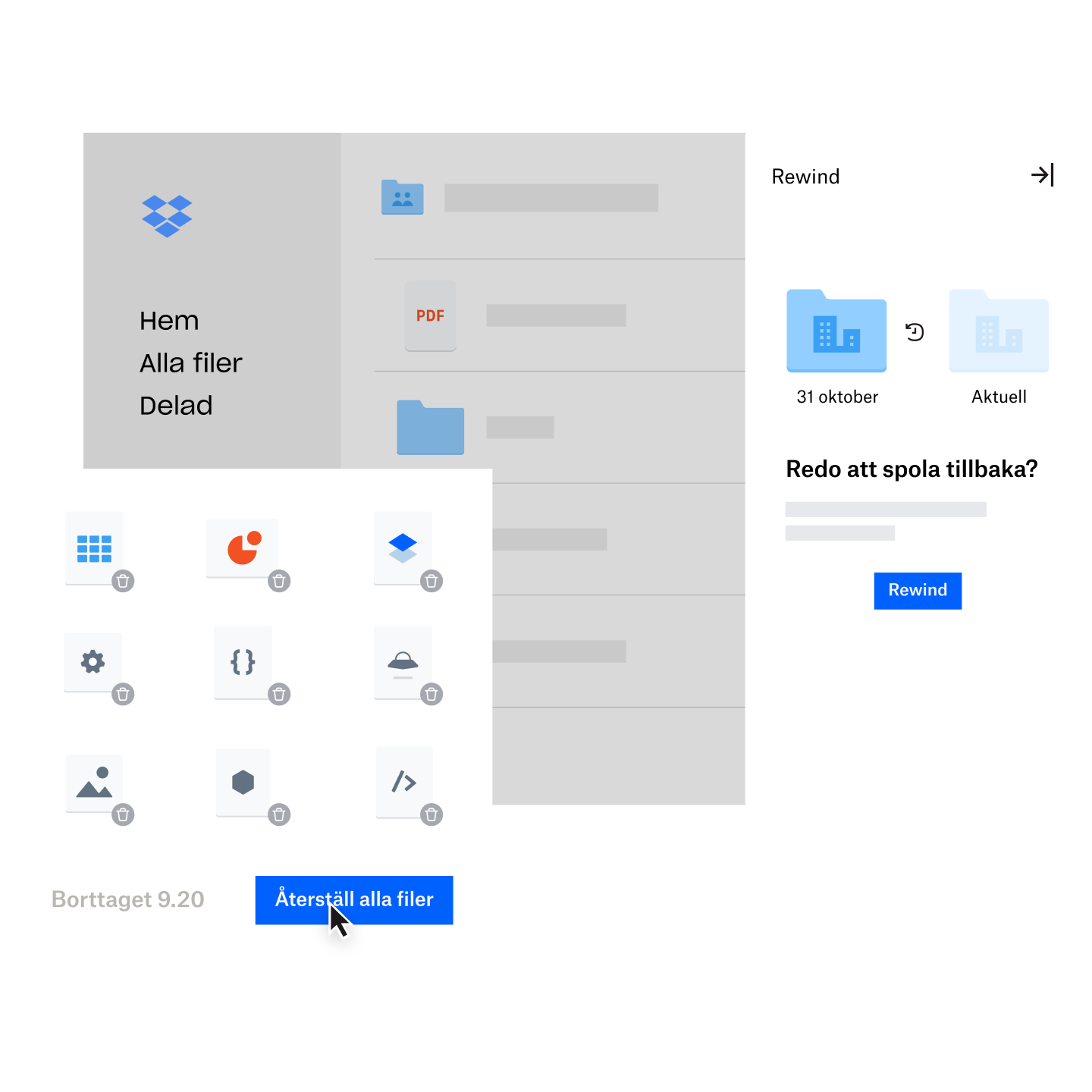 Bild av filer som synkroniseras och säkerhetskopieras i Dropbox