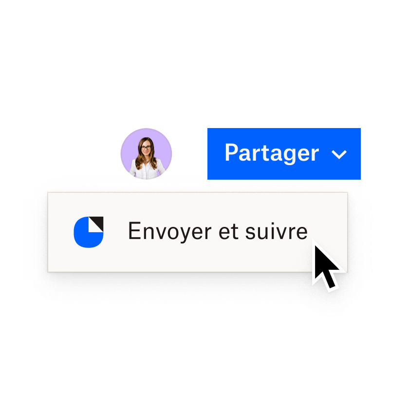 Interface Dropbox avec des options pour envoyer et suivre des documents via DocSend