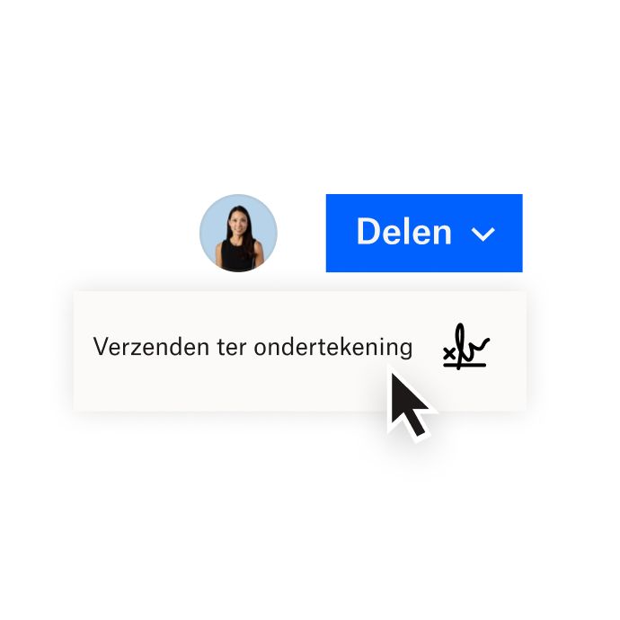 Een Dropbox-interface met opties om een document te delen met Dropbox of een document te verzenden voor elektronisch ondertekenen met Dropbox Sign