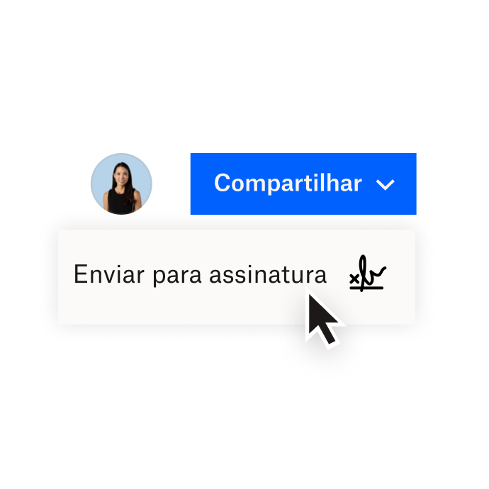 Uma interface do Dropbox mostrando opções para compartilhar um documento com o Dropbox ou enviar um documento para assinatura eletrônica com o Dropbox Sign