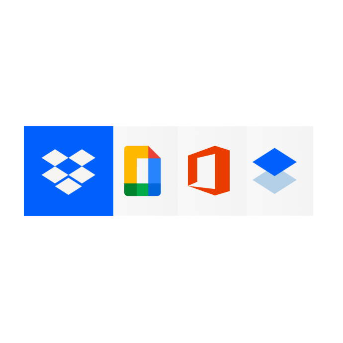 Ícones de aplicativos com os quais o Dropbox se integra