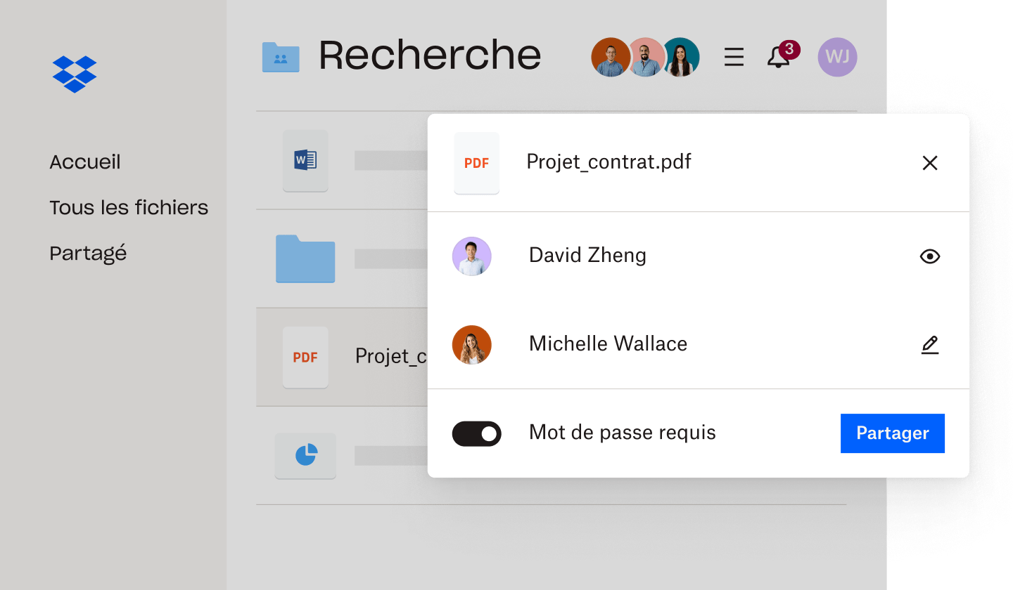 Utilisateur configurant la saisie obligatoire d'un mot de passe pour un fichier dans Dropbox