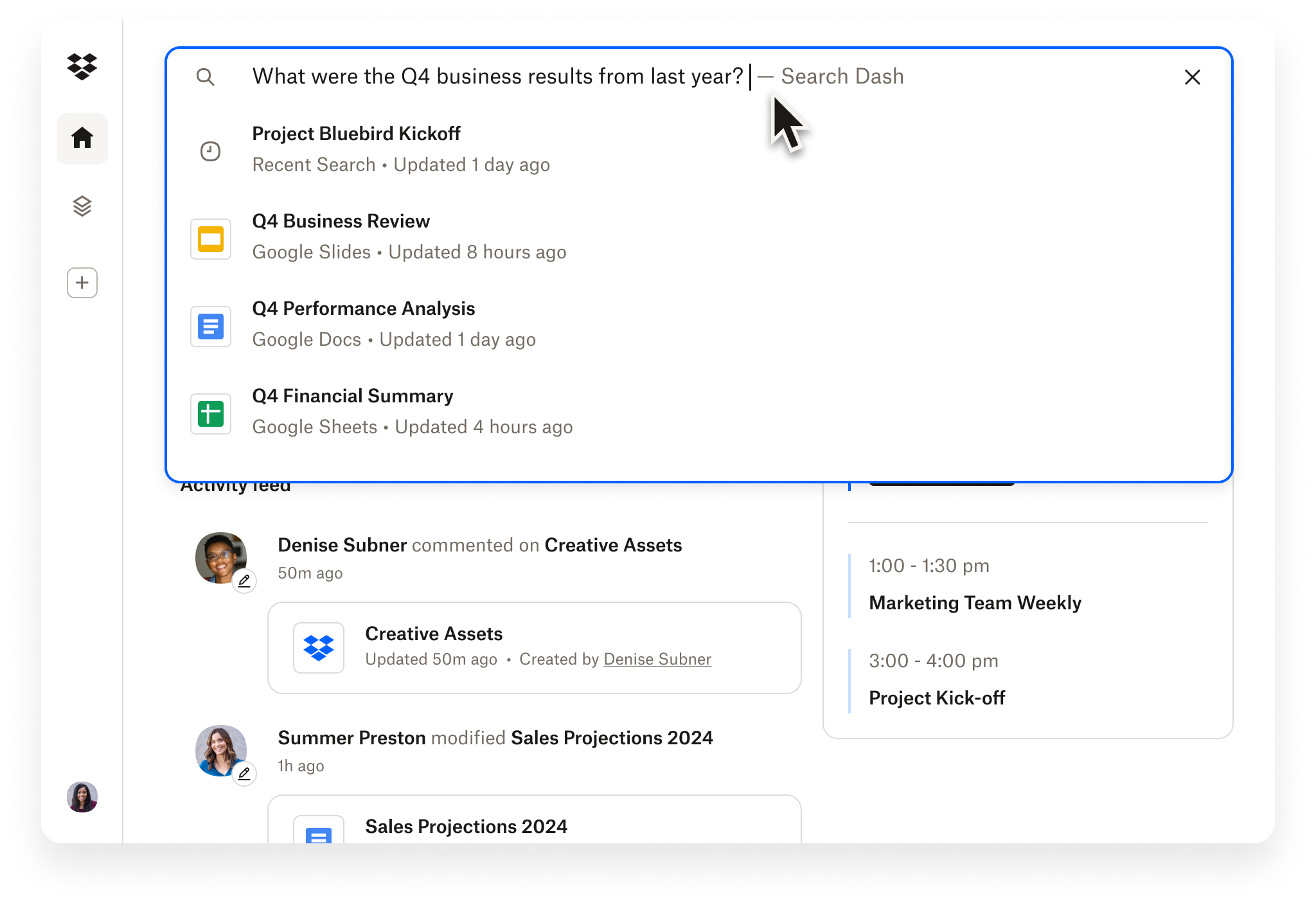 Illustration of search functionality within Dropbox Dash