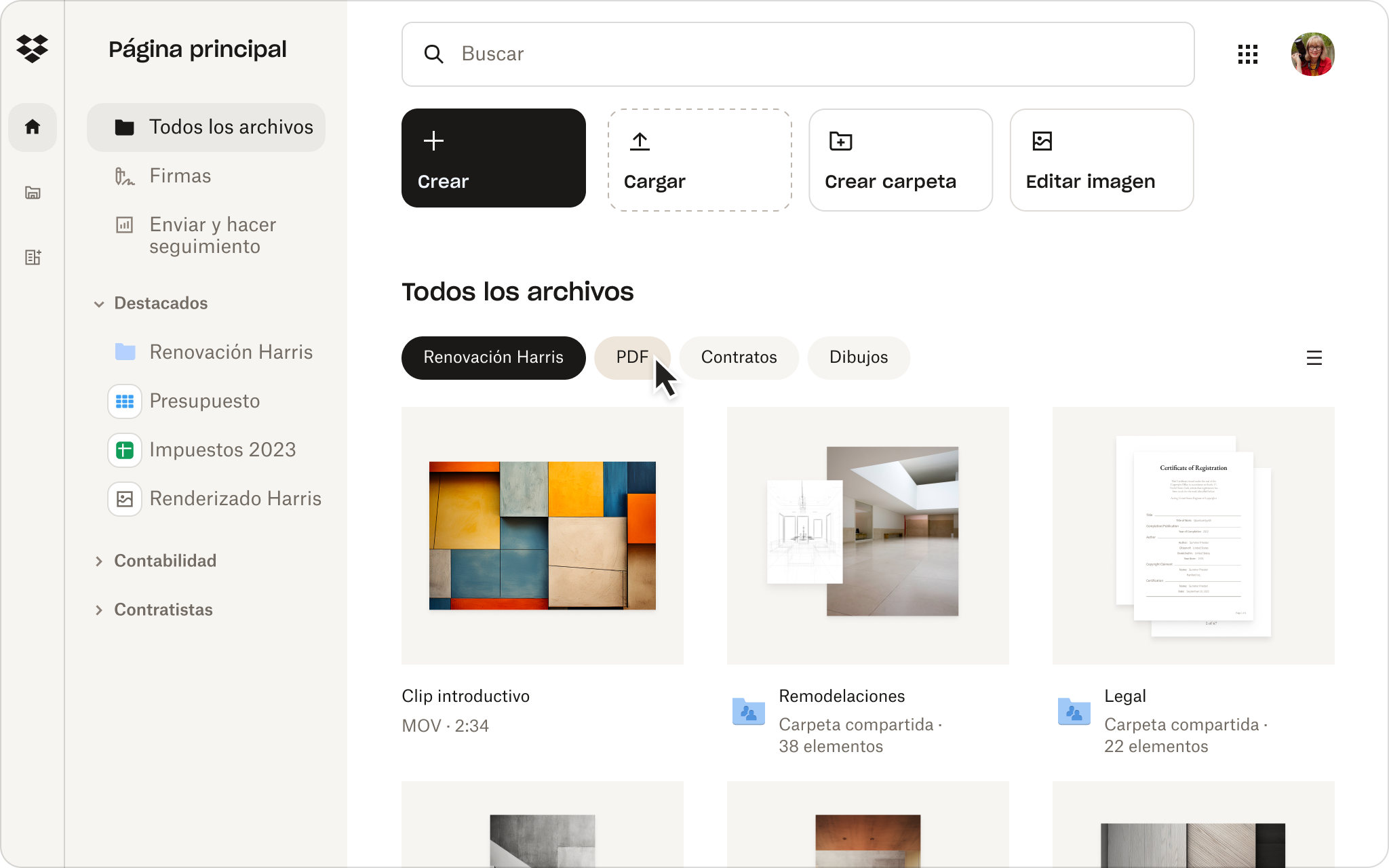 Página de inicio de Dropbox