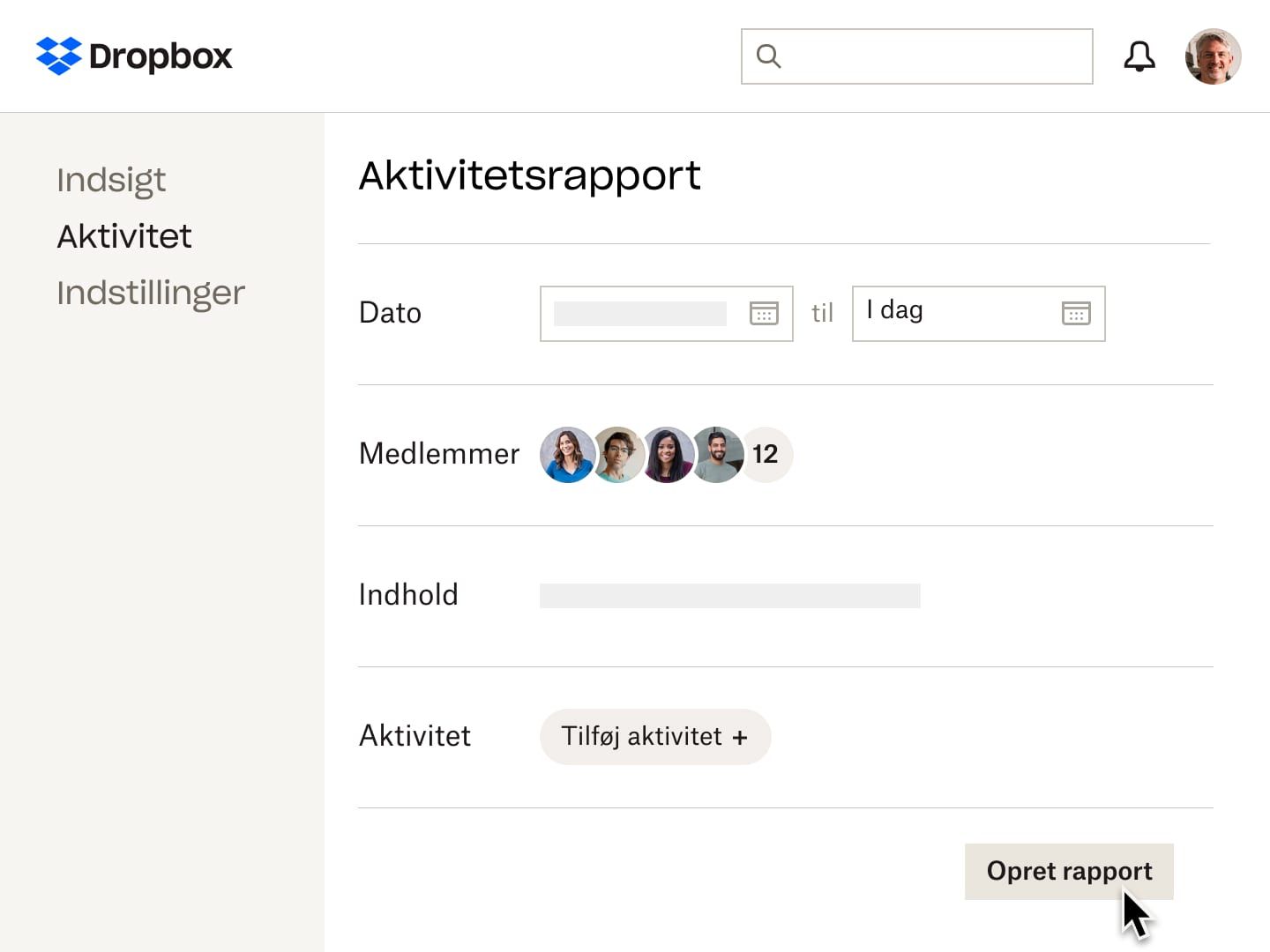 Aktivitetsrapportvisningen i Dropbox, der giver en bruger mulighed for at se, hvem der har fået adgang til en fil i løbet af en given tidsramme