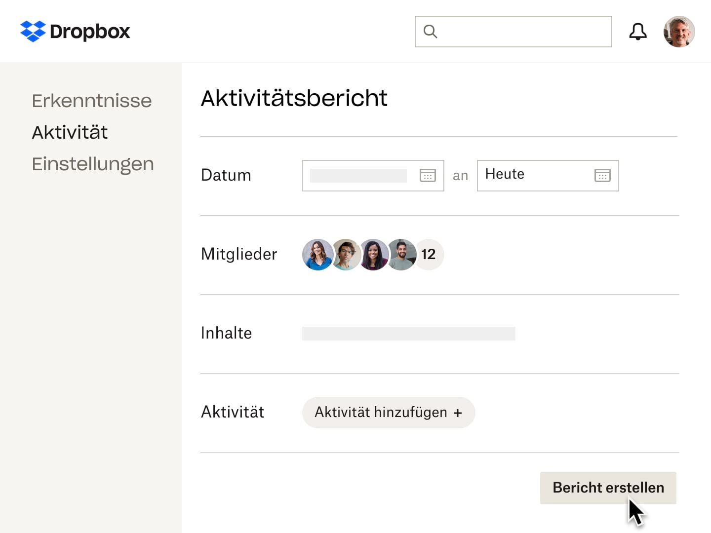 Die Ansicht „Aktivitätsbericht“ in Dropbox, mit der ein Nutzer sehen kann, wer in einem bestimmten Zeitraum auf eine Datei zugegriffen hat