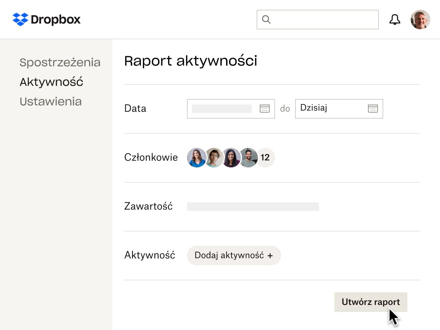 Widok raportu aktywności w Dropbox umożliwia użytkownikowi sprawdzenie, kto uzyskał dostęp do pliku w określonym czasie