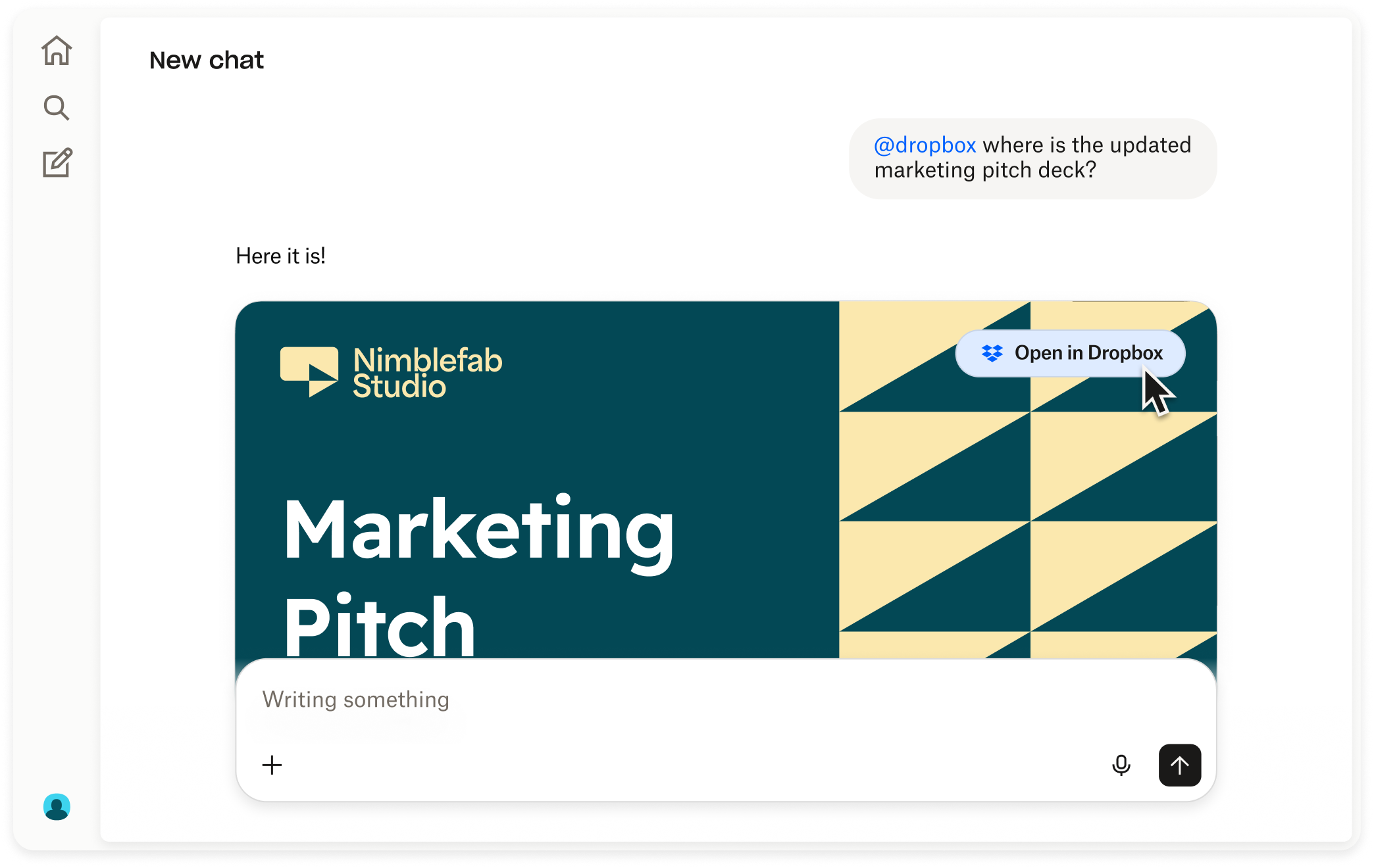 Dropbox finds updated marketing pitch deck and provides option to open it in Dropbox