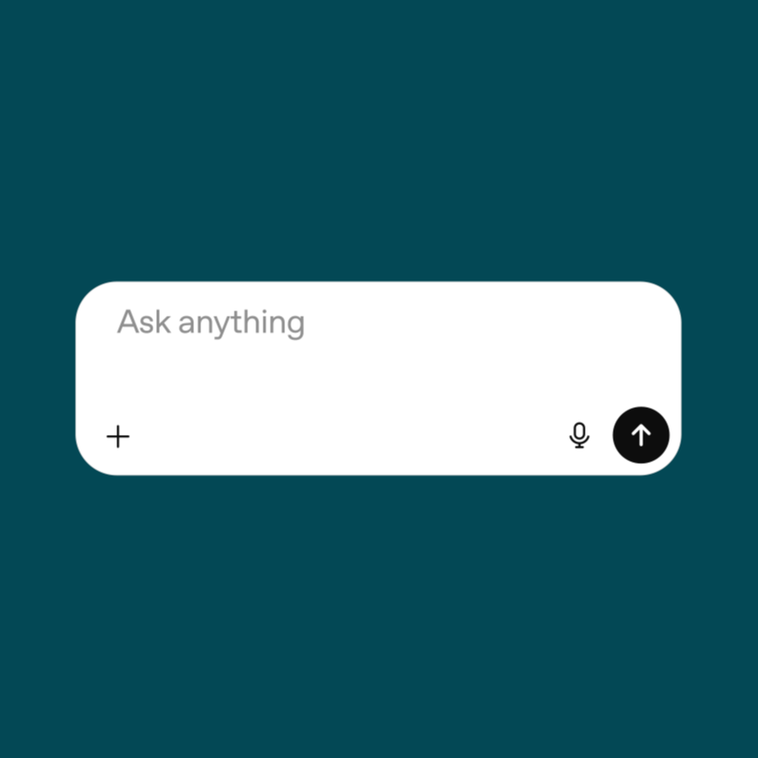 Chat prompt field with Ask anything text, add, microphone, and submit controls