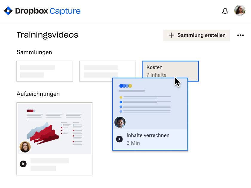 Nutzer, der bei einem Dropbox Capture-Video die „Teammitglieder“-Option im Drop-down-Menü „Zugriffsberechtigte“ auswählt